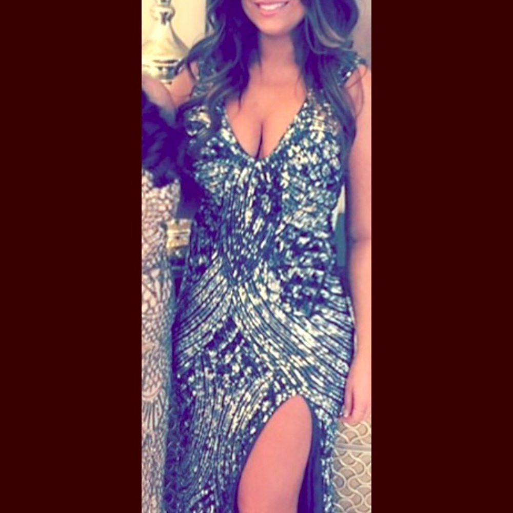 Primavera Gunmetal and Silver Sequin Gown